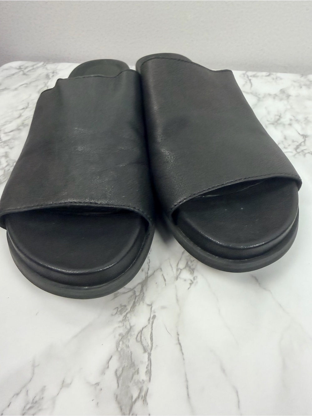 Eileen fisher black Mask Tumbled Leather Slide Sandal size 8 - Picture 5 of 7